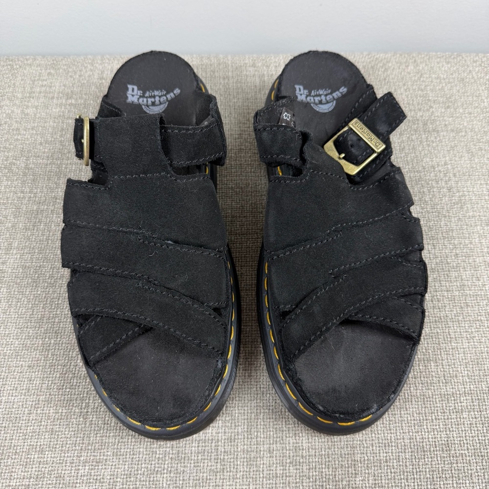 Dr. Martens Unisex Maxxy Slide Black Suede Leather Sandals Women 11 Men 10 Goth